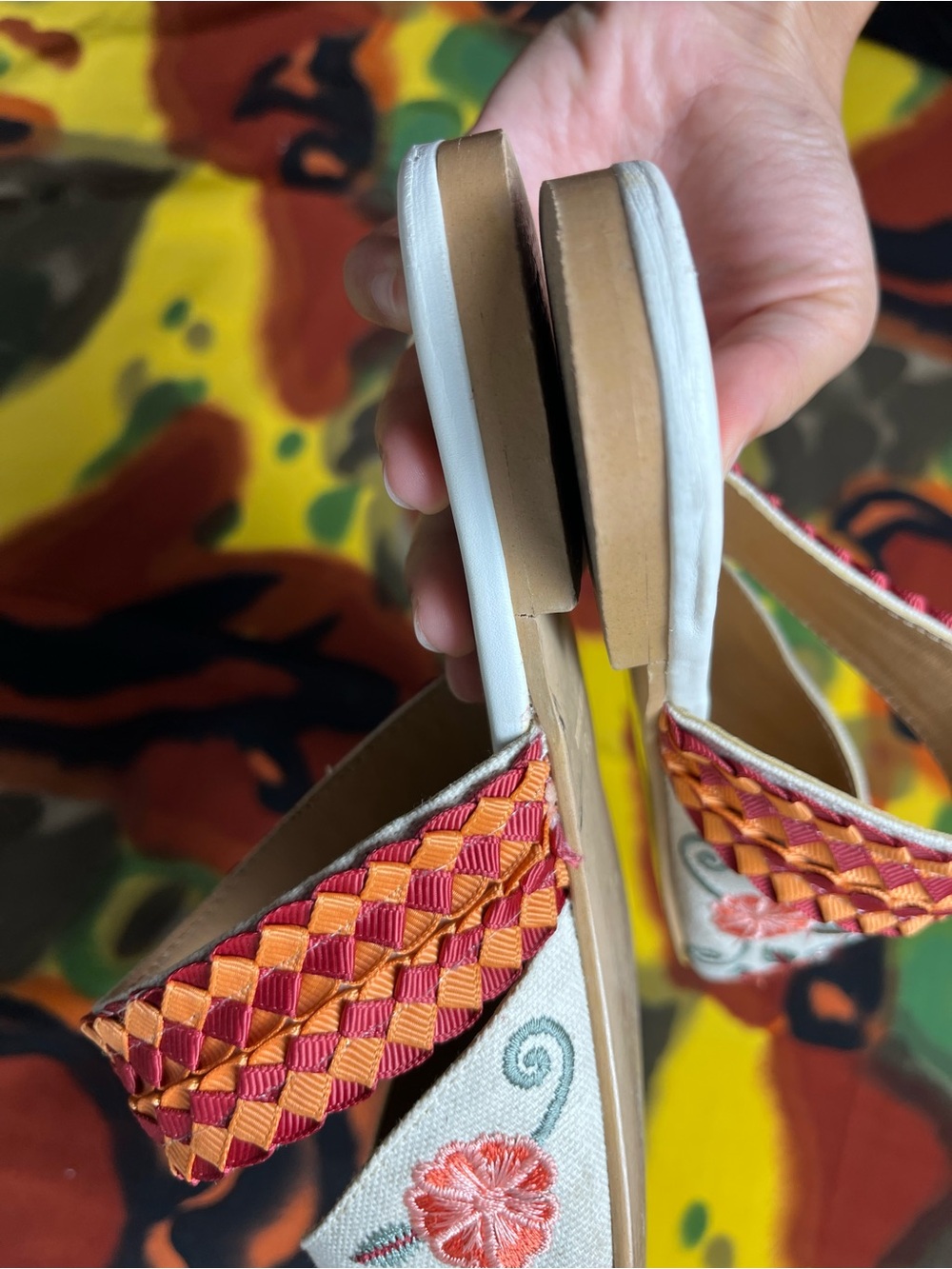 Haute Hippie red floral embroidered slip-on mules with woven strap women’s 7.5 - Picture 14 of 15